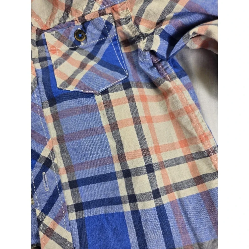 Genuine Kids OshKosh Shirt Boys 4T Blue Peach‎ Plaid Button Front Casual